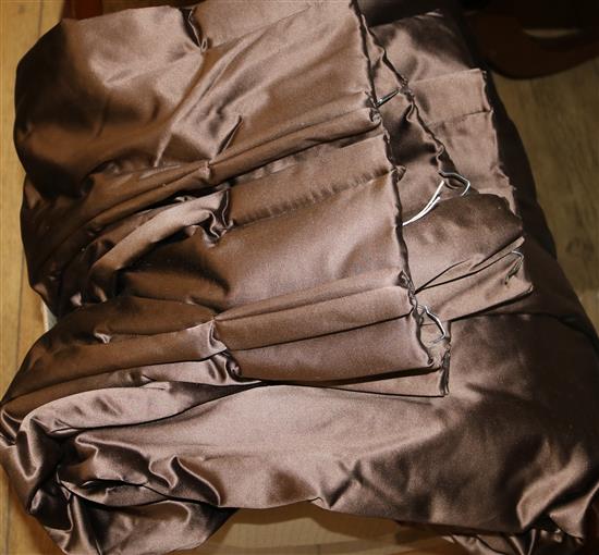 A pair of modern brown satin double-lined curtains, each gathered width 155cm, drop 300cm